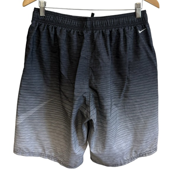 Nike Brief Lined Swim Black Gray Swoosh Drawstring Board Shorts Men's Sz M #450 - Picture 2 of 10